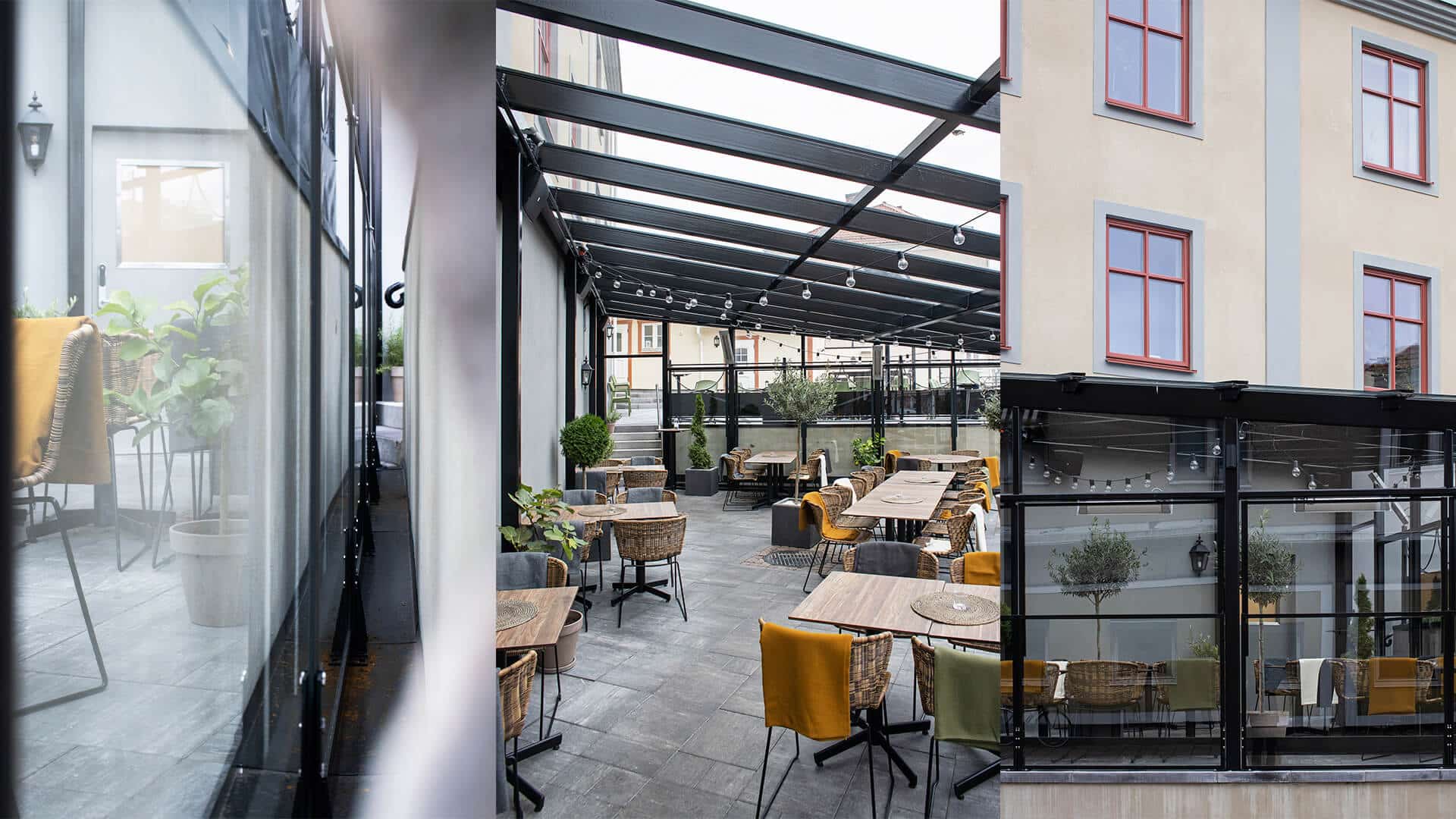 Tre bilder på pub Kråkans uteservering